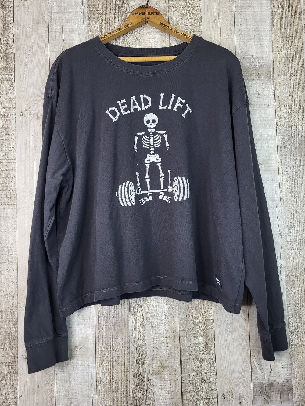 Life Is Good Cropped Black Dead Lift Skeleton Crewneck Mens XL Shirt
